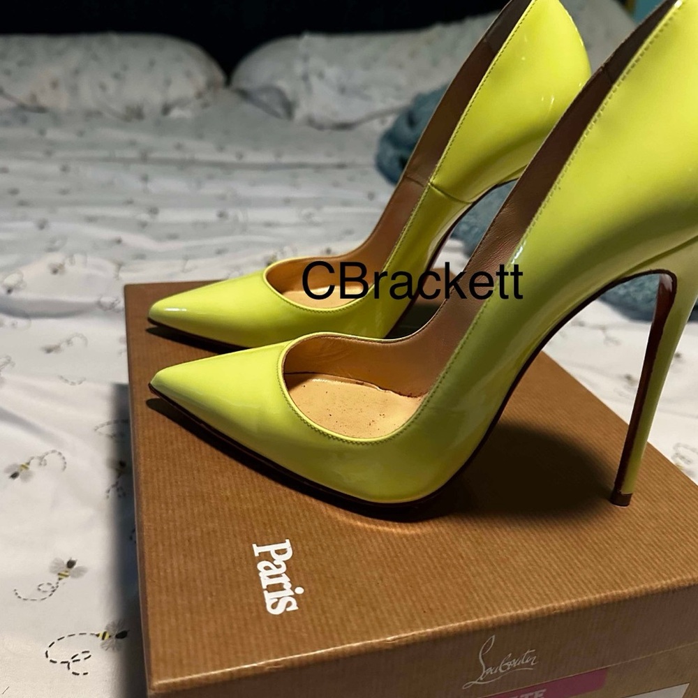 Christian Louboutin Neon Yellow Patent Stiletto Pumps